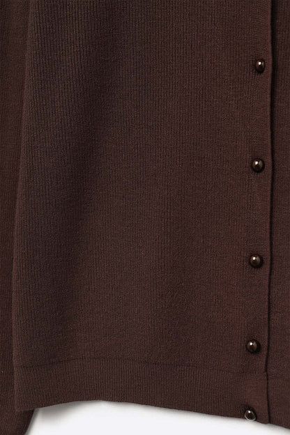 Brown Ribbed Knit Cardigan with Mother-of-Pearl Buttons