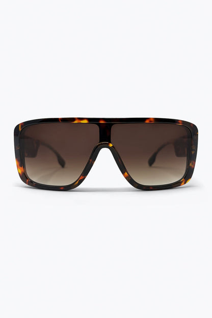 Brown Tortoise Shell Acetate Wide Shield Frame Sunglasses