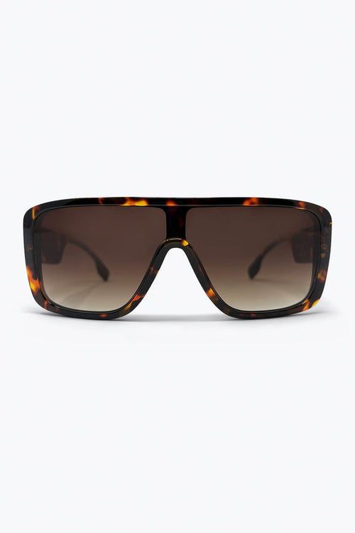 Brown Tortoise Shell Acetate Wide Shield Frame Sunglasses