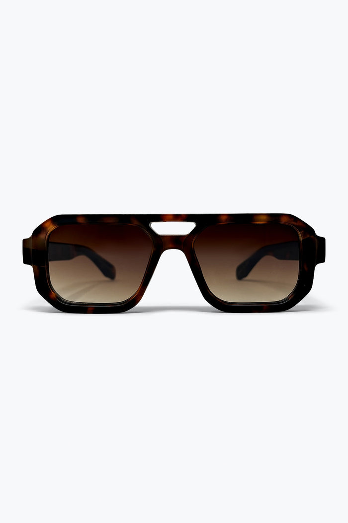 Brown Tortoiseshell Acetate Angular Frame Oversize Sunglasses