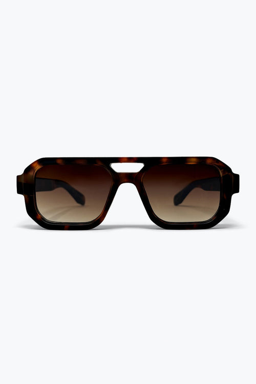 Brown Tortoiseshell Acetate Angular Frame Oversize Sunglasses