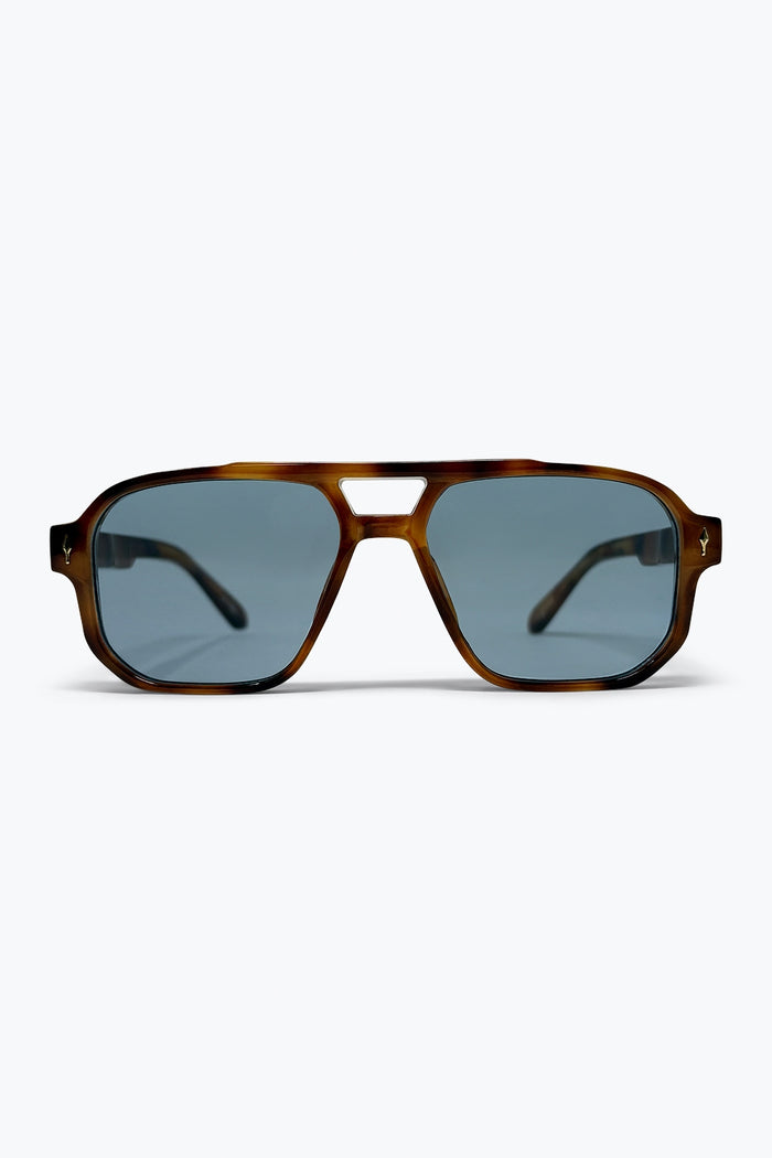 Brown Tortoiseshell Acetate Aviator Frame Oversized Sunglasses