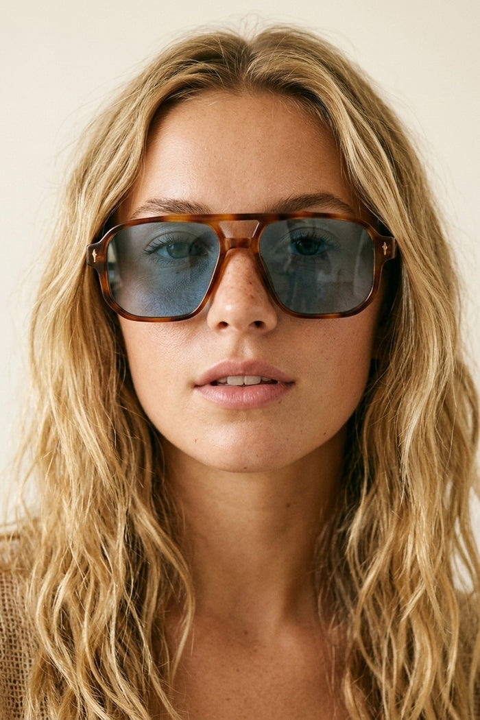 Brown Tortoiseshell Acetate Aviator Frame Oversized Sunglasses