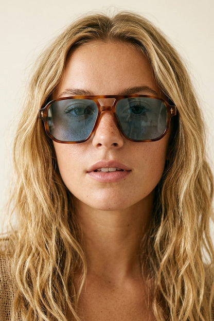 Brown Tortoiseshell Acetate Aviator Frame Oversized Sunglasses