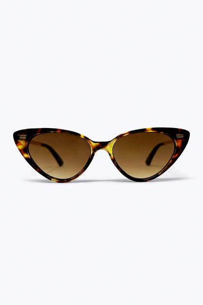 Brown Tortoiseshell Cat Eye Acetate Frame Slim Sunglasses