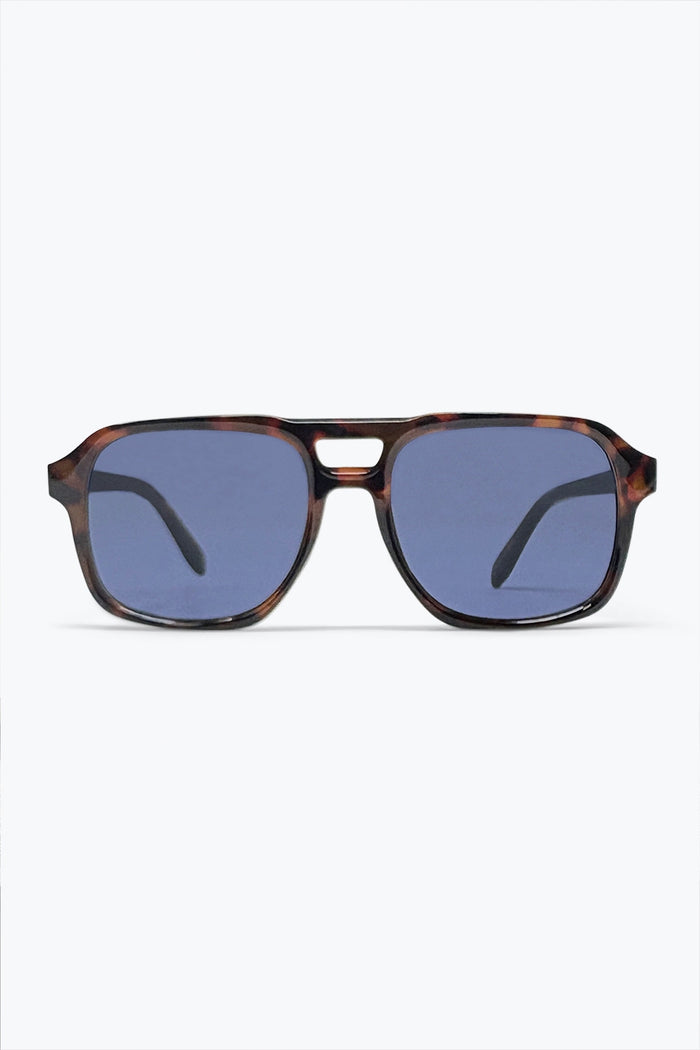 Brown Tortoiseshell Frame Blue Lens Square Sunglasses