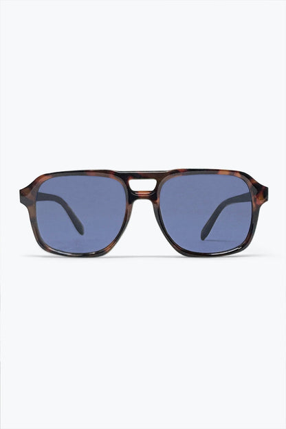 Brown Tortoiseshell Frame Blue Lens Square Sunglasses