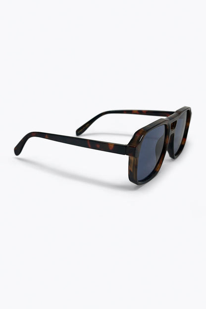 Brown Tortoiseshell Frame Blue Lens Square Sunglasses
