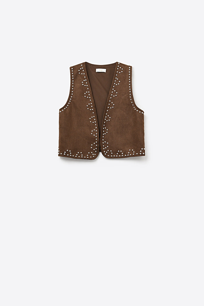 Brown Vest with Metallic Stud Details