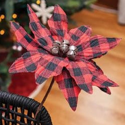 Buffalo Check Jingle Bell Poinsettia Stem