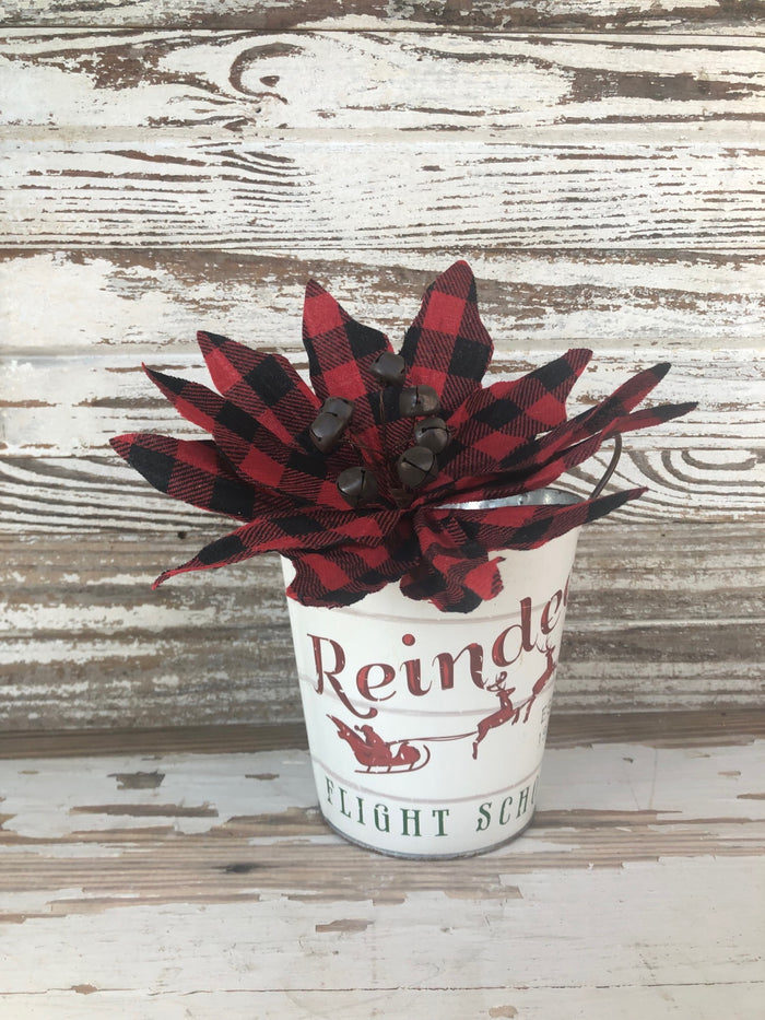 Buffalo Check Jingle Bell Poinsettia Stem