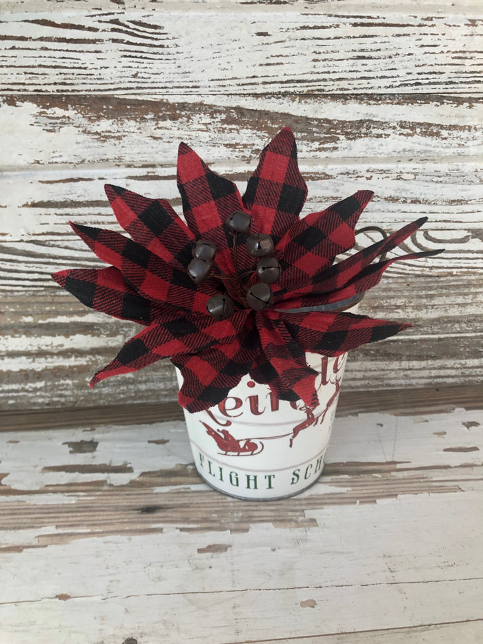 Buffalo Check Jingle Bell Poinsettia Stem