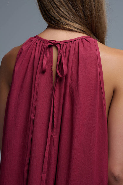 Burgundy Halter Neck Maxi Dress With Seam Detailing - dress