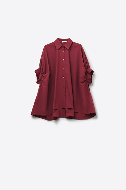 Burgundy Oversized Blouse with Short Sleeve - Shirts