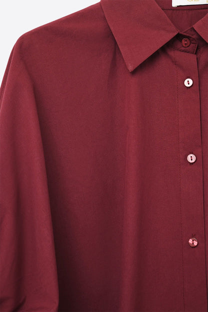 Burgundy Oversized Blouse with Short Sleeve - Shirts