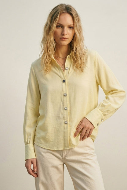 Butter Yellow Button-Up Shirt with buttons on cuff - Shirts