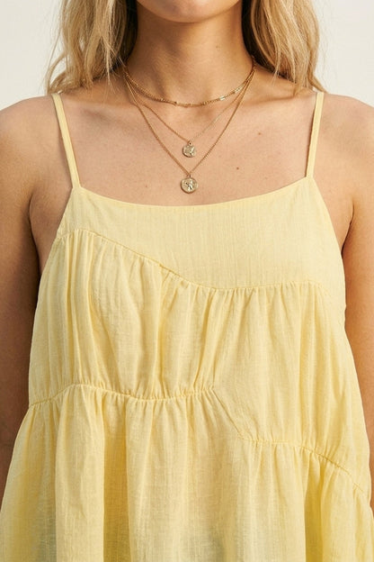 butter Yellow Lightweight Tiered Spaghetti Strap Asymmetric top