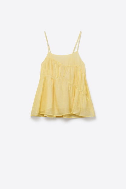 butter Yellow Lightweight Tiered Spaghetti Strap Asymmetric top