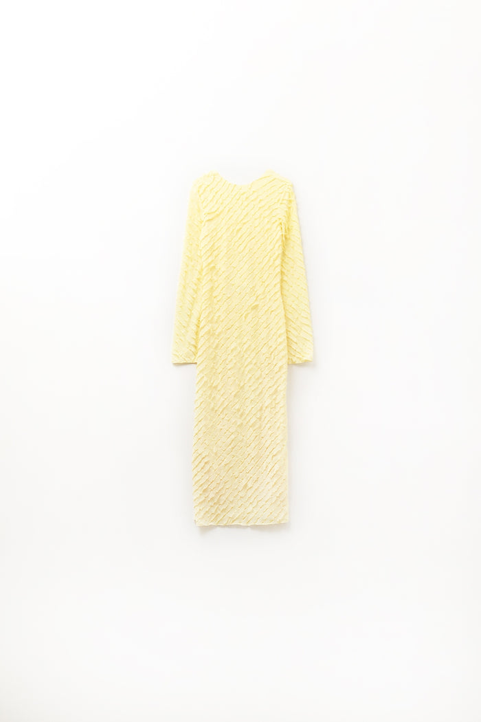Butter Yellow Maxi Dress With Bias mini Ruffle Design - dress