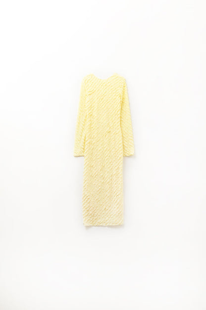 Butter Yellow Maxi Dress With Bias mini Ruffle Design - dress