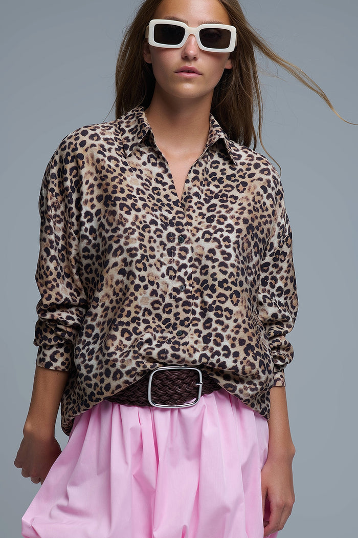 Button-Down Oversized Leopard Print Shirt - Shirts