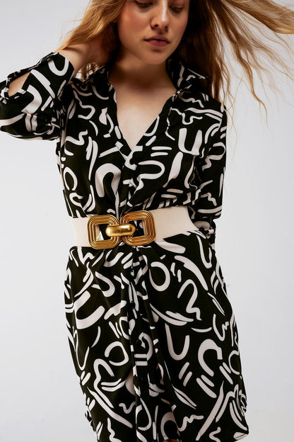 Button front mini shirt dress in black - dress