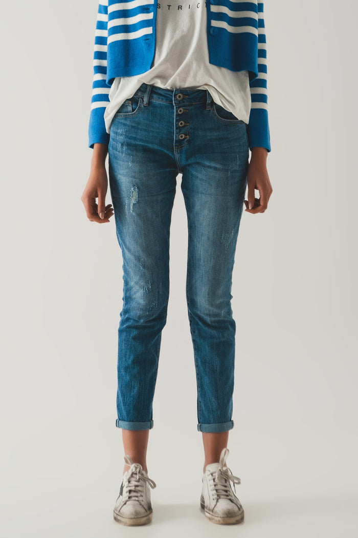 Button front straight jean - Denim