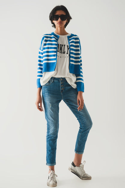 Button front straight jean - Denim