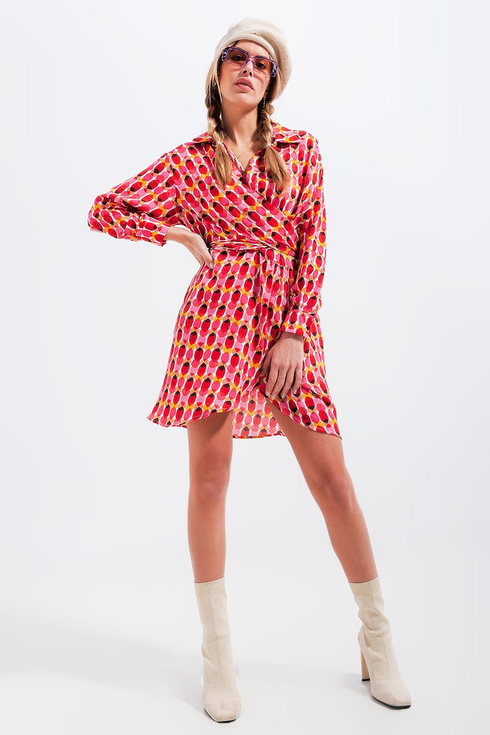 Button front tie waist printed dress in red - dress