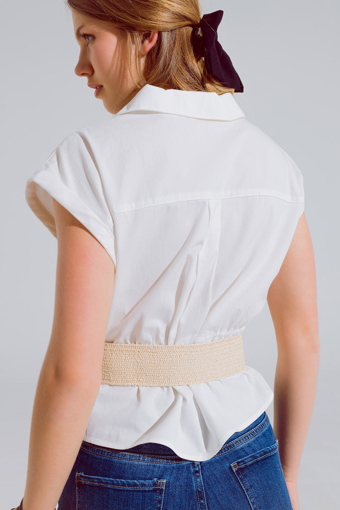 Button Up White Shirt With Chest Pockets - Shirts