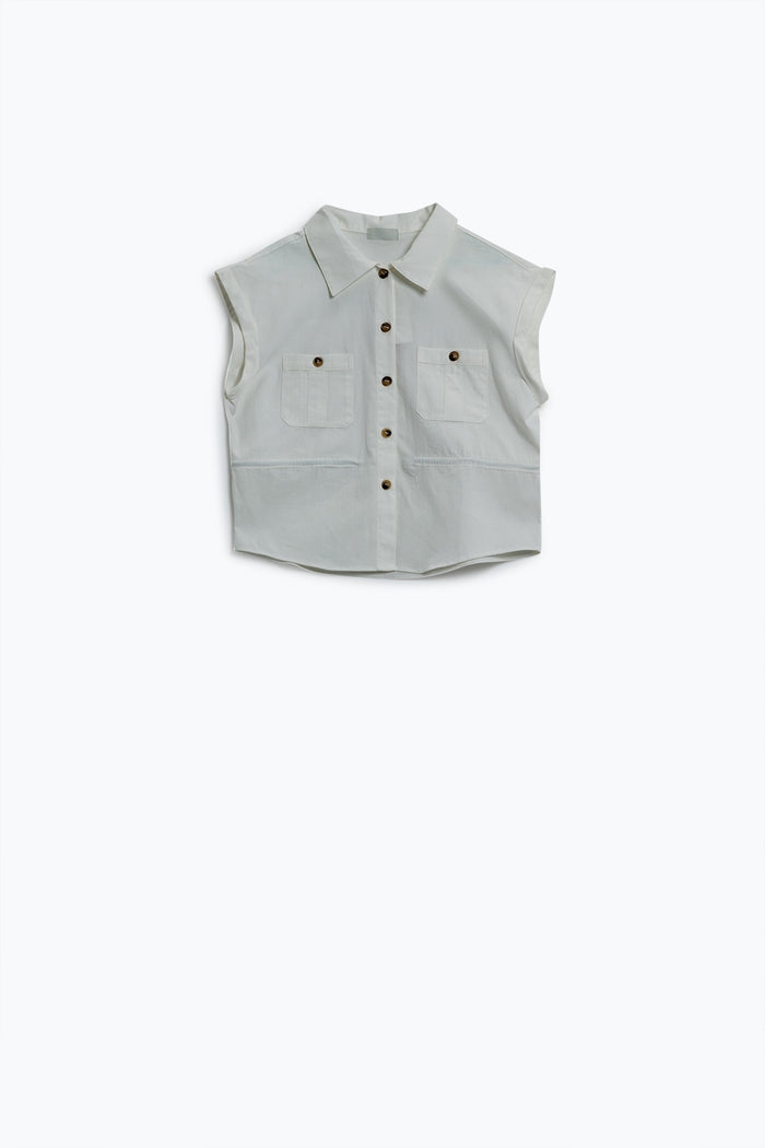 Button Up White Shirt With Chest Pockets - Shirts