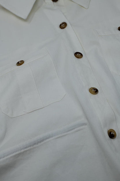 Button Up White Shirt With Chest Pockets - Shirts