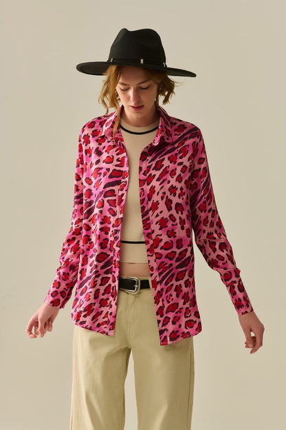 Buttoned Shirt In Fuchsia Leopard Print - Shirts