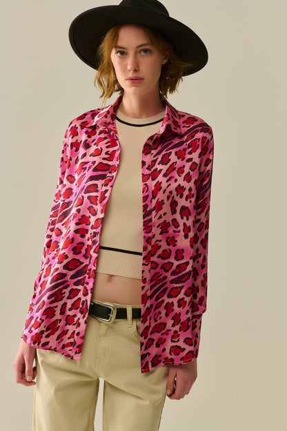 Buttoned Shirt In Fuchsia Leopard Print - Shirts