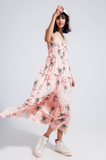 Cami maxi beach dress in natural tropical print - dress