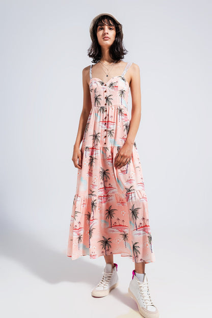 Cami maxi beach dress in natural tropical print - dress