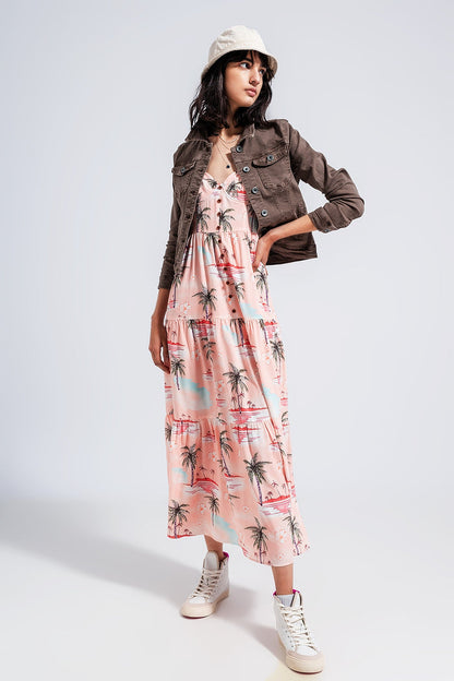 Cami maxi beach dress in natural tropical print - dress