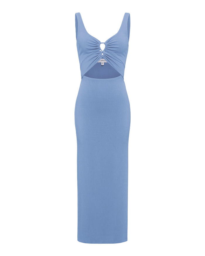 LSPACE Camille dress in chambray, off-model flat lay.