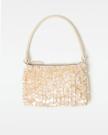 Off-model front view of the cream Campbell Bag.