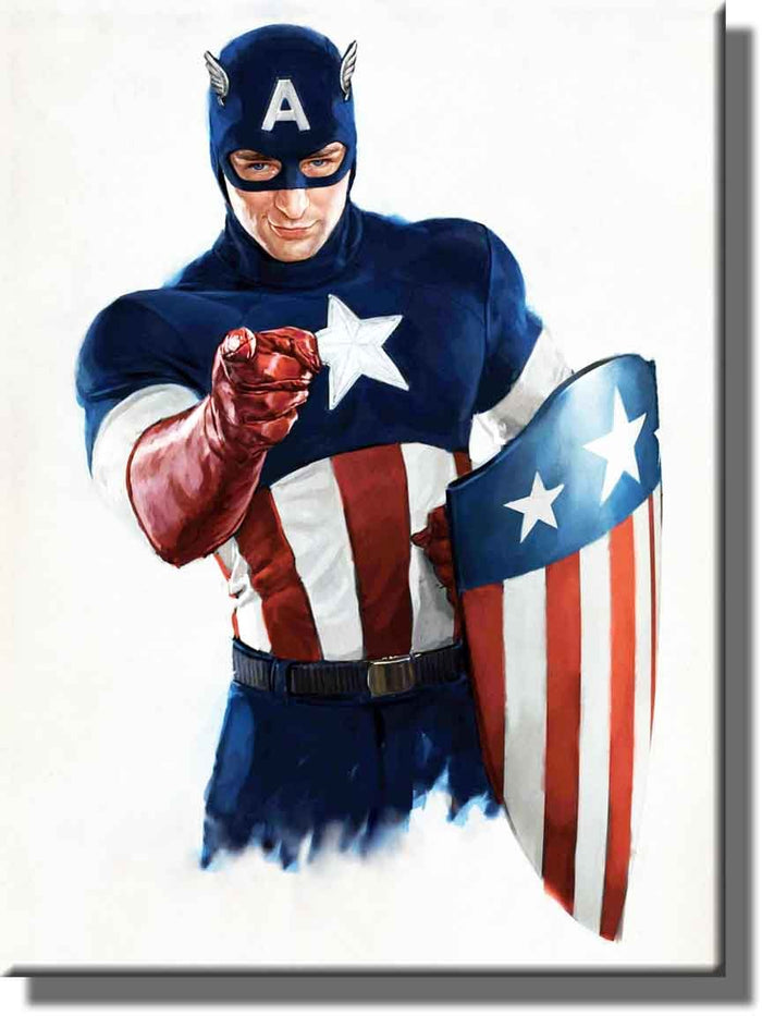 Captain America Picture on Stretched Canvas, Wall Art decor, Ready to Hang!