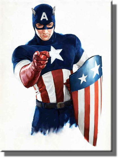 Captain America Picture on Stretched Canvas, Wall Art decor, Ready to Hang!