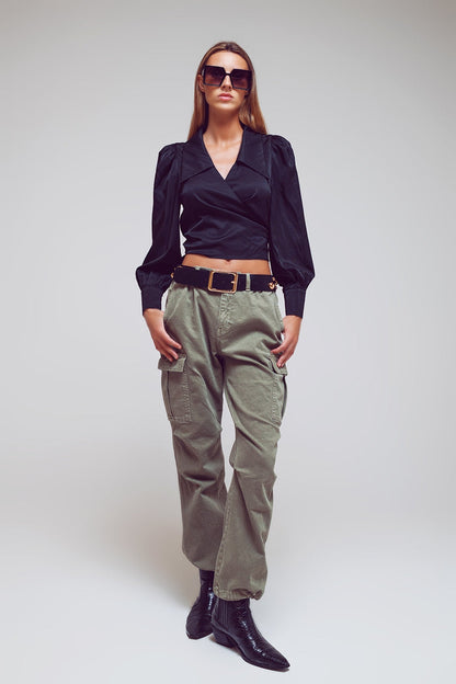 Cargo Pants with Tassel ends in Military Green - Coloured Jeans