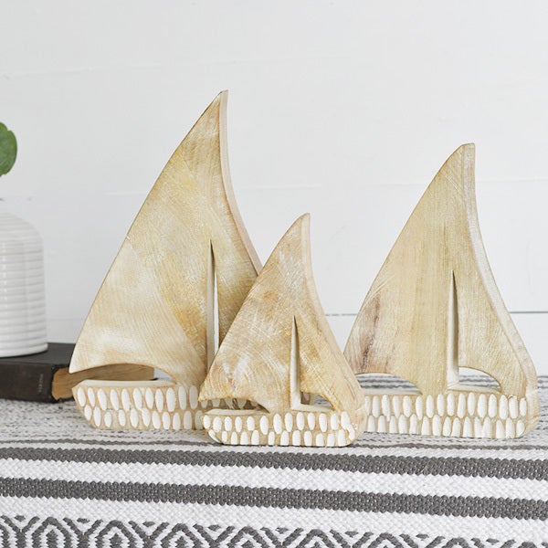 Carved Wood Sailboat Set