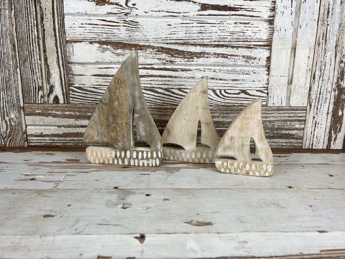 Carved Wood Sailboat Set