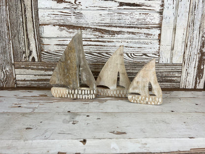 Carved Wood Sailboat Set