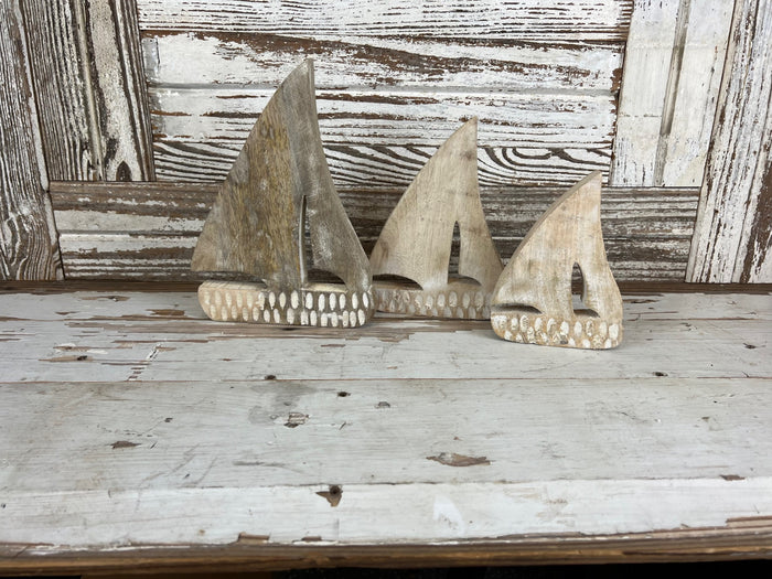 Carved Wood Sailboat Set