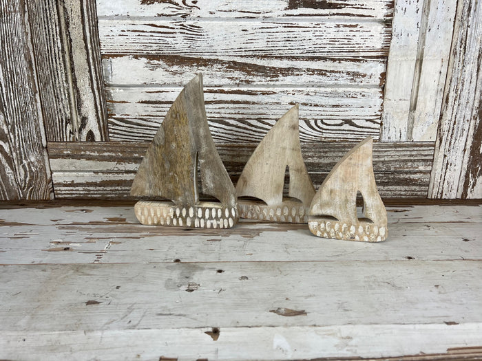 Carved Wood Sailboat Set