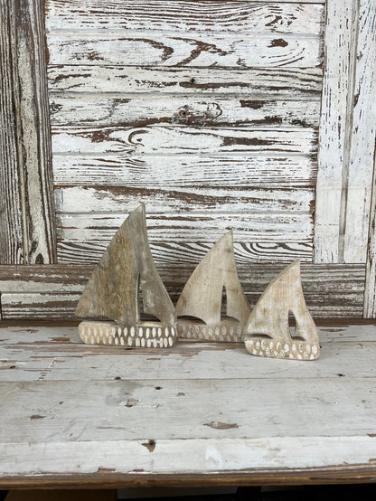 Carved Wood Sailboat Set