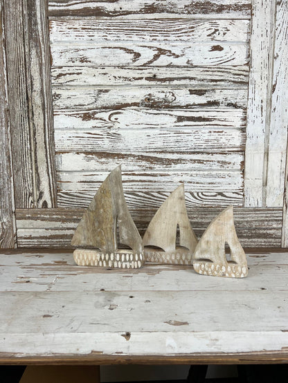 Carved Wood Sailboat Set