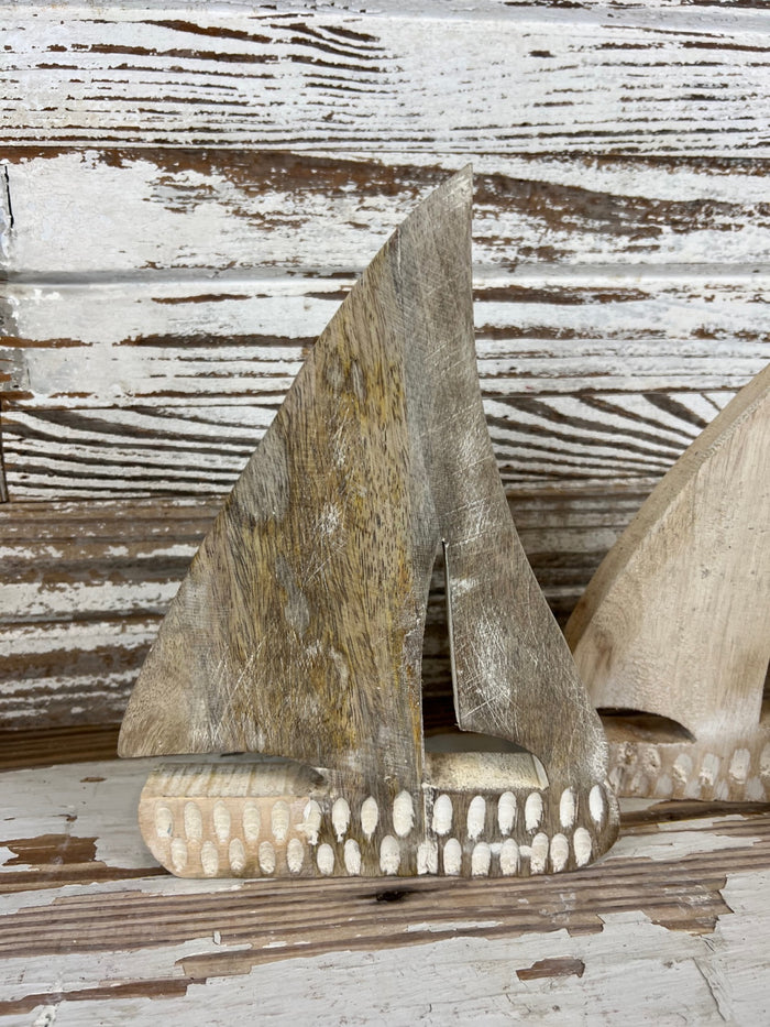 Carved Wood Sailboat Set